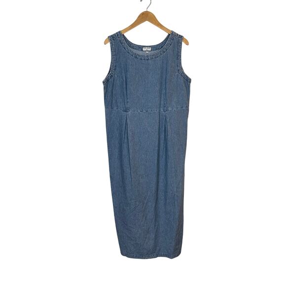 Vintage Denim Maxi Dress Sleeveless Pullover Womens Modest‎ Cottage 100% Cotton - Picture 1 of 8